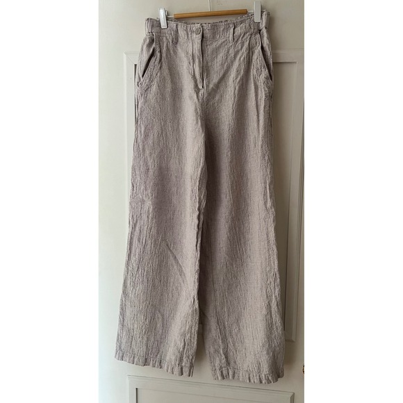 Poetry Pants - Poetry Women Grey Textured Linen Blend Wide Leg Trousers High Waist Pants Size 6